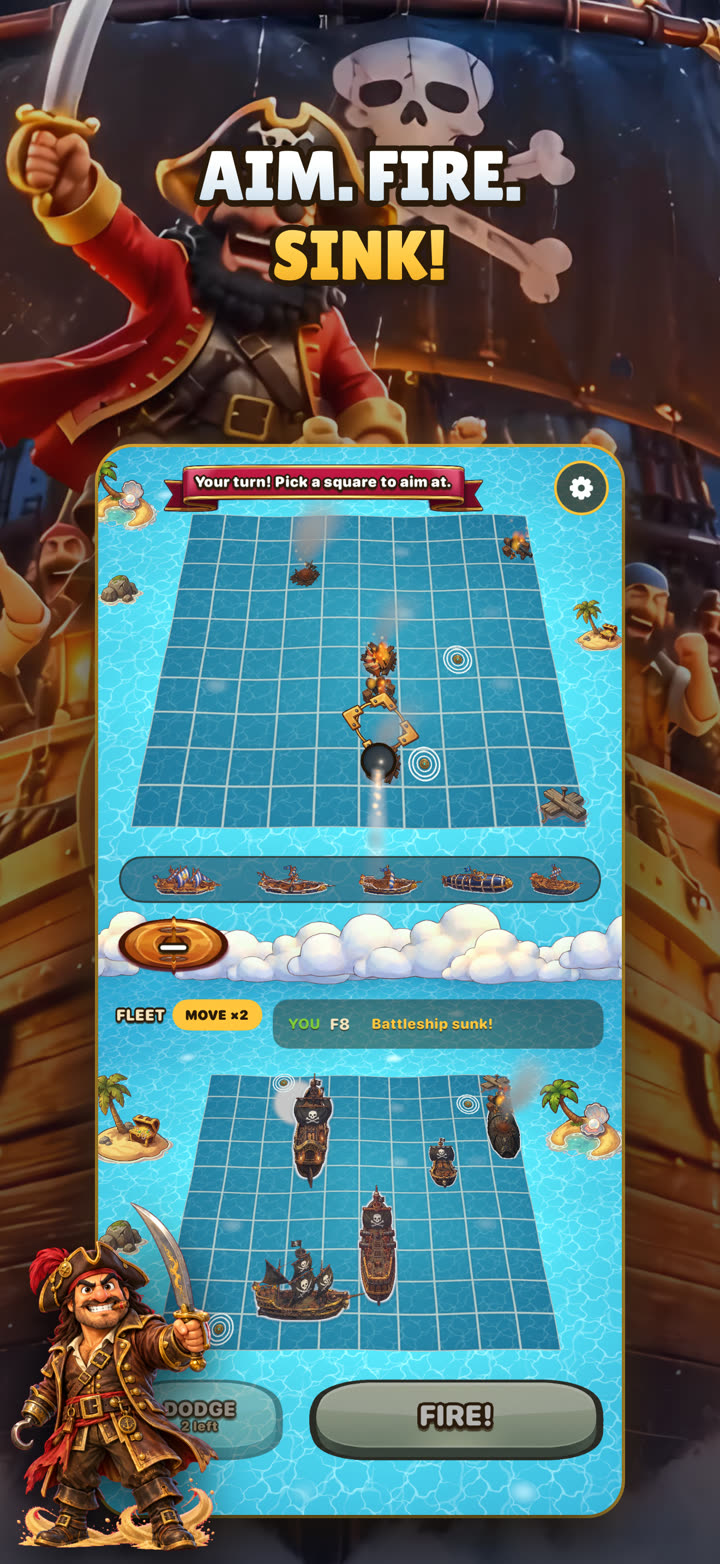 Game screen: a cannonball about to hit the enemy grid